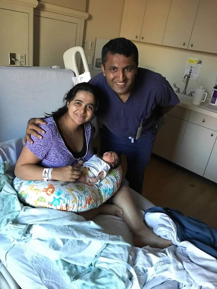 Saavedra shares a happy moment with Dr. Ramesha Papanna after the birth of Federico in 2017.