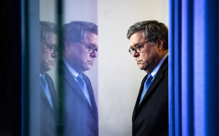 Image: Attorney General William Barr arrives for a news conference at the White House on April 1, 2020.