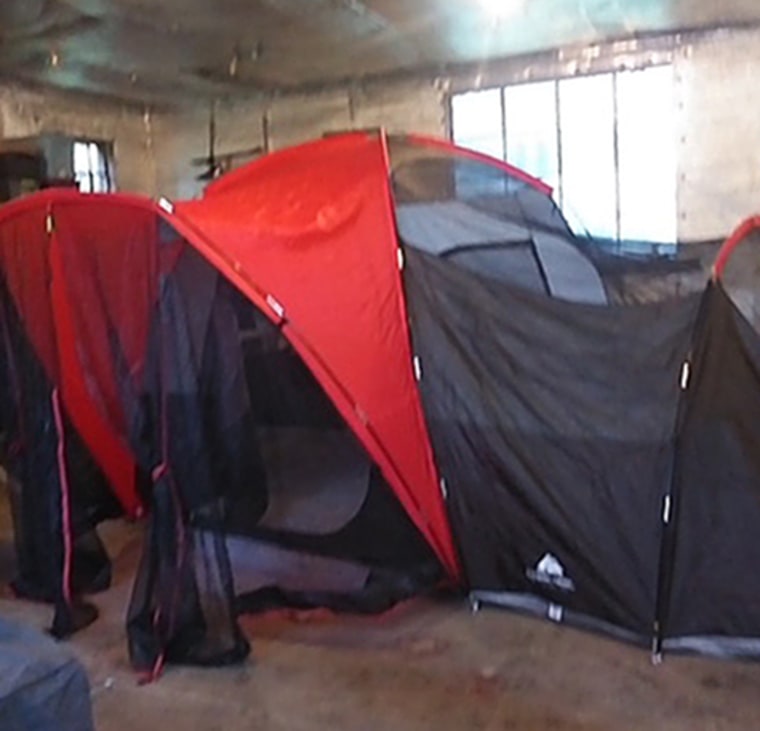 A tent Roxann Block pitched to stay in a friend's garage.
