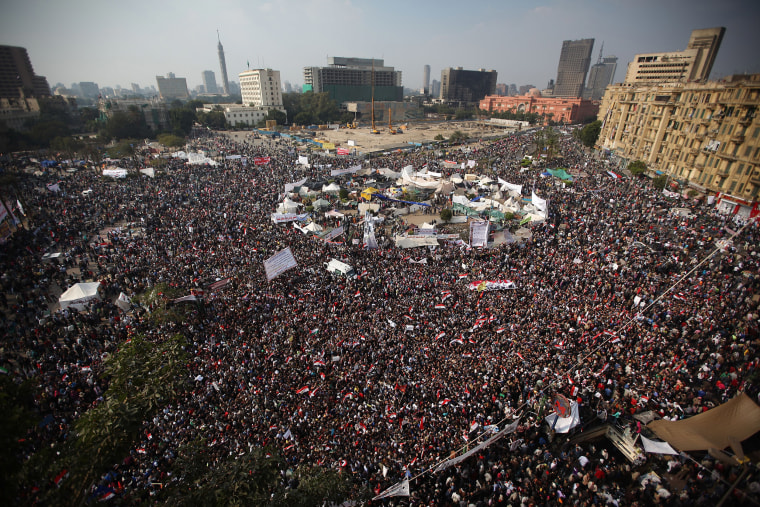 Image: Protestors gather in Cairo's Tahrir Square for a mass rally on Nov. 25, 2011, ahead of parliamentary elections.
