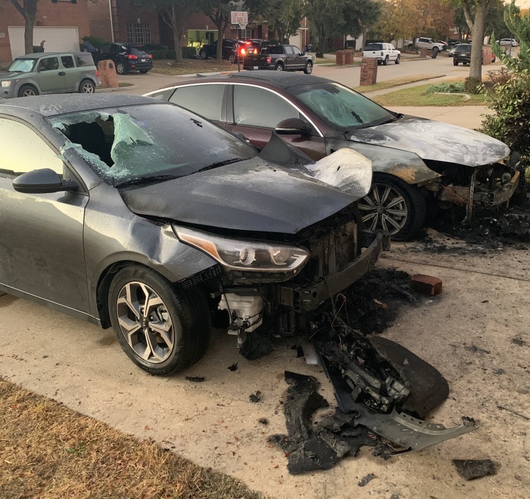 Two cars were set on fire in the driveway.