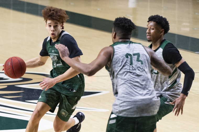 Ohio Bobcats guard Jason Preston during a practice at the Convocation Center at Ohio University in Athens.