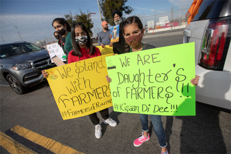 About 10,000 people drove across the Bay Bridge from Oakland to the Indian Consulate in San Francisco on Dec. 6, 2020, to show support for Indian farmers.