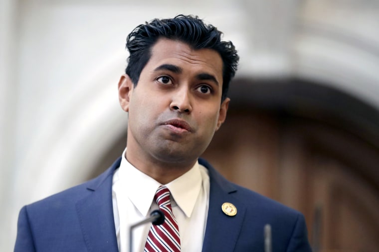 Vin Gopal, D-Ocean Township, N.J., speaks after being sworn into the New Jersey Senate on Jan. 9, 2018, in Trenton, N.J.