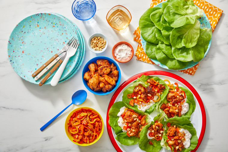 Blue Apron's Cool Cajun Chicken Lettuce Cups with pickled pepper yogurt and peanuts, available the week of Jan. 4.