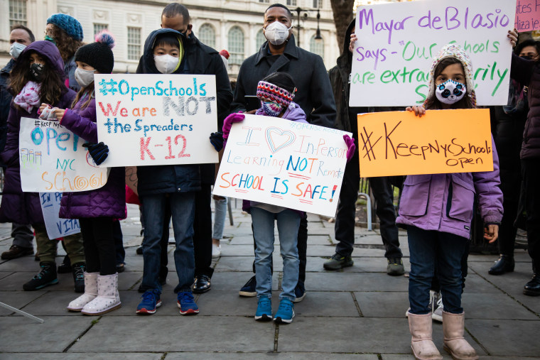 A protest organized by the "Keep New York City Schools Open" movement earlier this year.