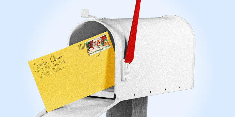 Image: An open mailbox with a yellow later from Santa Claus.