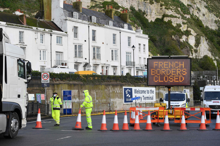 Image: The cordoned entrance to the ferry terminal in Dover on Tuesday.