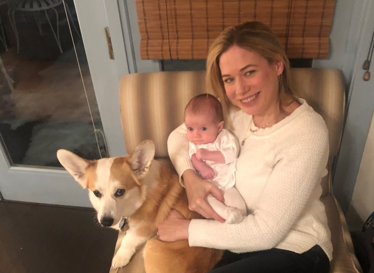 MSNBC political analyst Elise Jordan with her daughter Mary Clyde and dog, Bobby Sneakers.