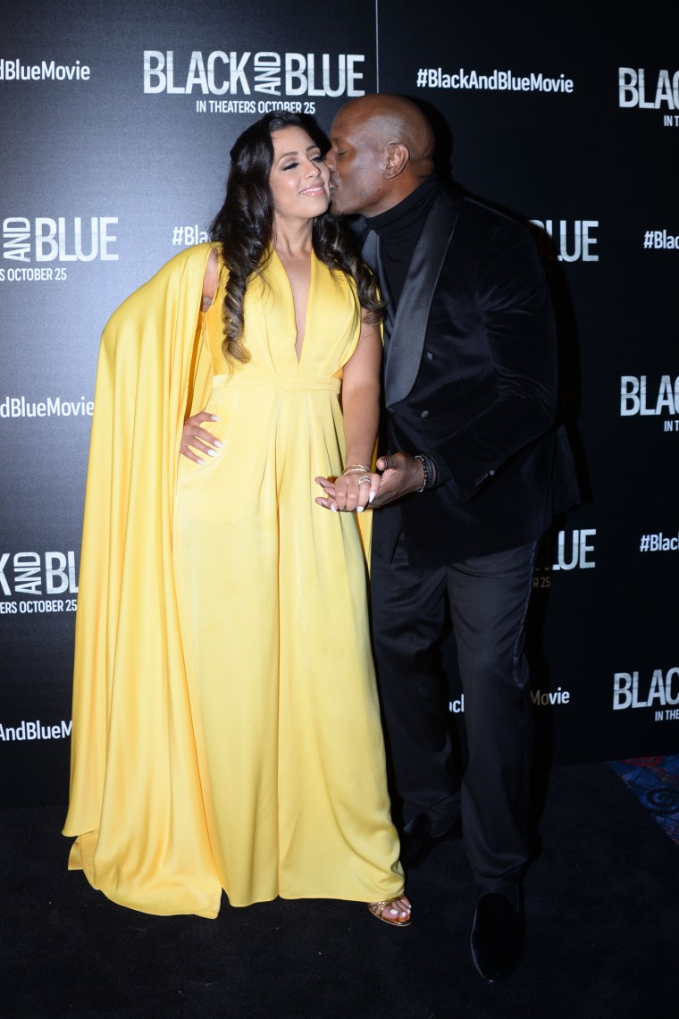 Samantha Gibson and Tyrese Gibson attend Screen Gems Hosts A Special Screening Of "Black And Blue" at Regal E-Walk