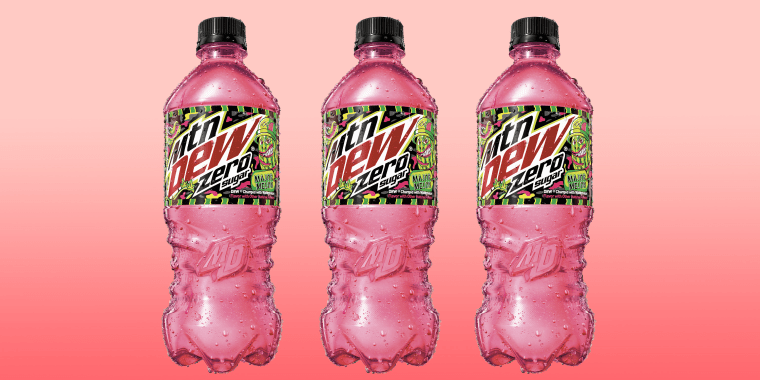 3 bottles of pink MTN Dew