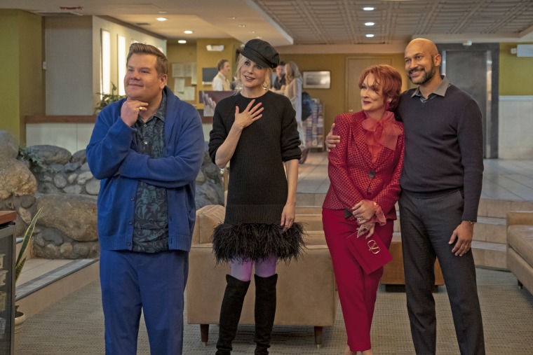 From left, James Corden, Nicole Kidman, Meryl Streep and Keegan-Michael Key in "The Prom."