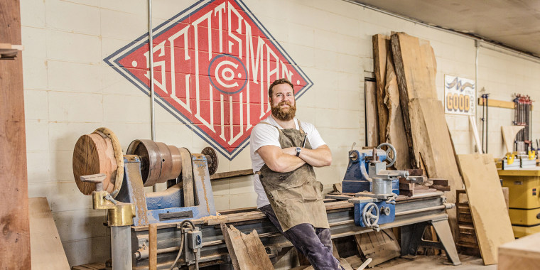 As seen on Home Town, Ben Napier poses in his.workshop located in Laurel, MS.