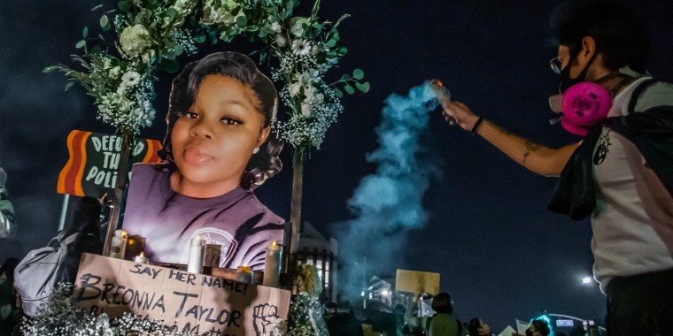 Protesters march against police brutality in Los Angeles, on Sept. 23, 2020, following a decision on the Breonna Taylor case in Louisville, Ky.