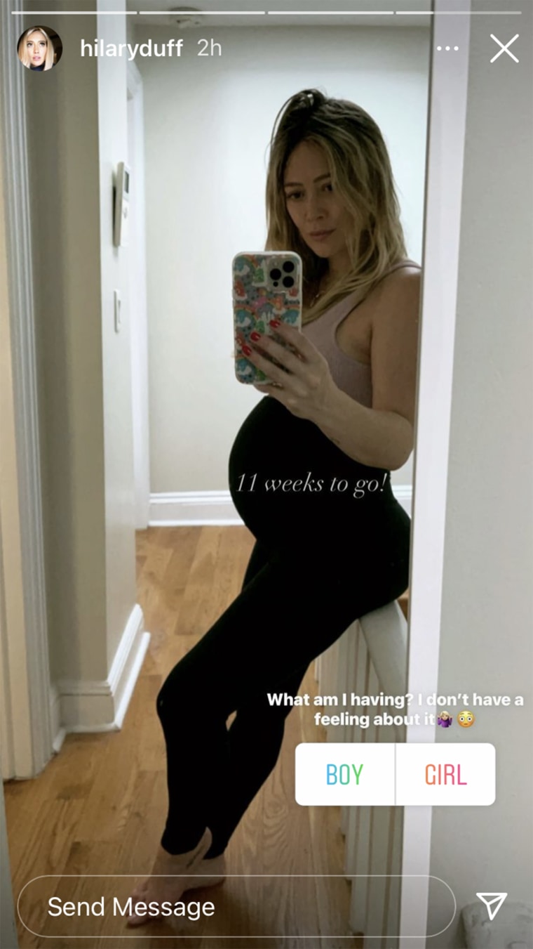 Hilary Duff shares photo of herself pregnant on Instagram.