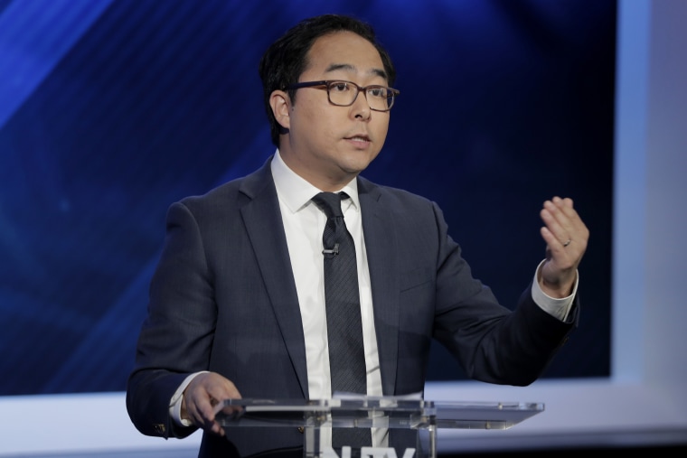 Andy Kim speaks during a debate in Newark, New Jersey, on Oct. 31, 2018.
