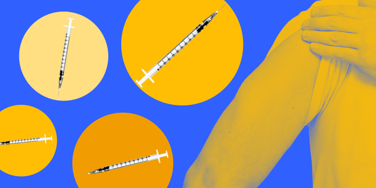 Photo illustration of an arm ready for a vaccine surrounded by bubbles with vaccines inside.