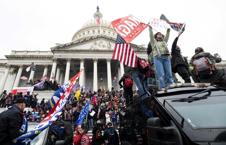Image: Supporters of President Donald Trump rally on the steps of the Capitol on Jan. 6, 2021.