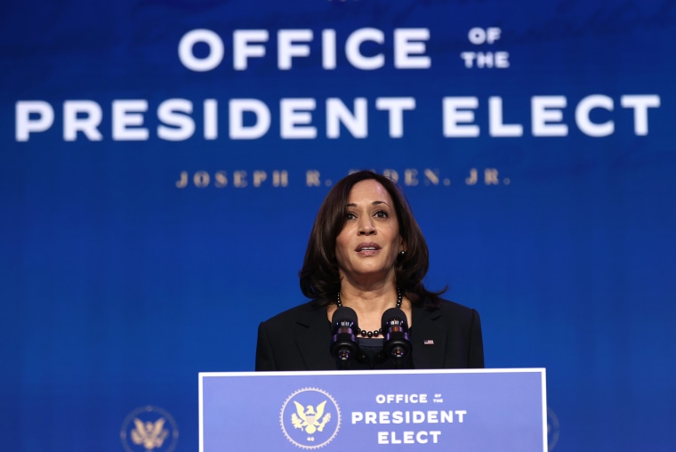 Image: Vice President-elect Kamala Harris delivers remarks after President-elect Joe Biden introduced key nominees for the Department of Justice at The Queen theater