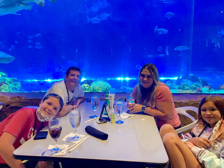 My family and I loved dining at Sharks Underwater Grill and Bar, where we identified the various species of sharks who swim around the human diners.