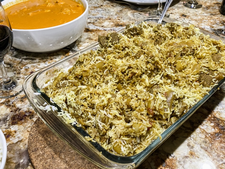 We served our biryani with butter chicken and naan, but it's most commonly served with raita and salad.