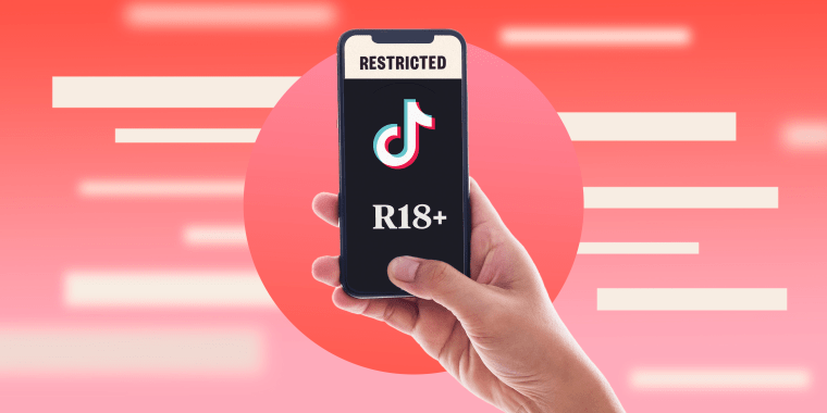 Illustration of a hand holding phone with restricted tik tok on it