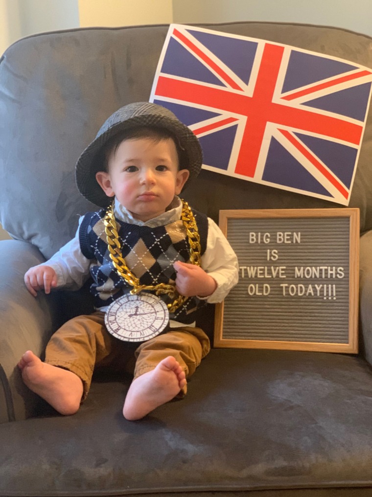 Baby Ben Schwartz photographed as "Big Ben" at 12 months old.