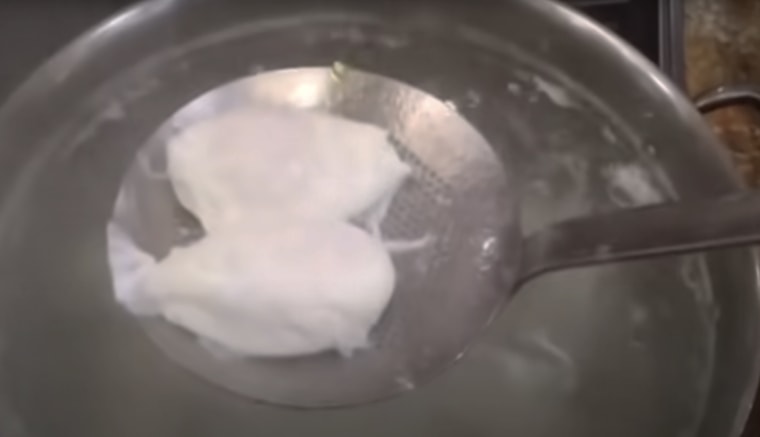 After a quick boil, the egg whites turn opaque.