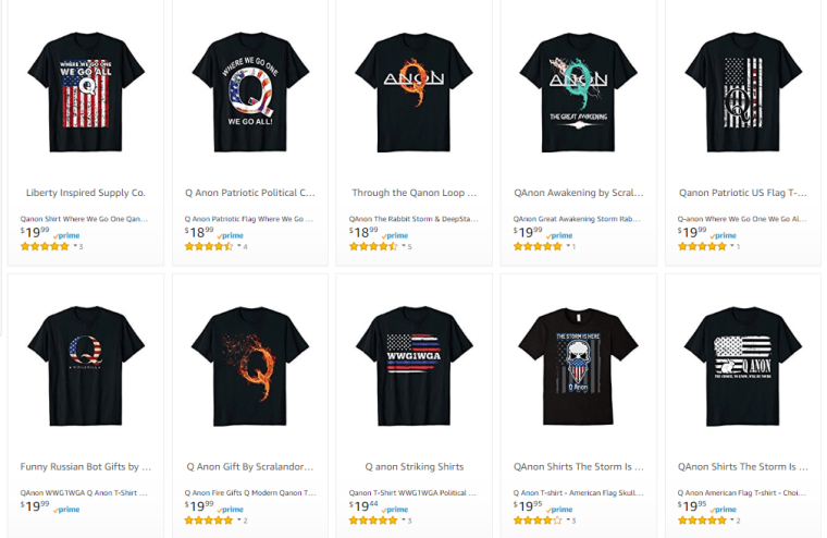 Image: Qanon T-Shirts on sale on Amazon