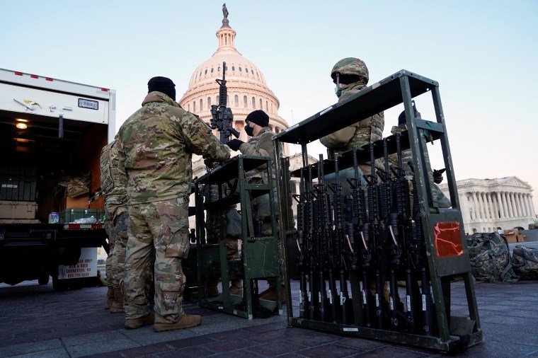 Image: Members of the National Guard gather at the U.S. Capitol in Washington