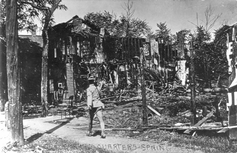 Burned out residences of the Badlands neighborhood after the race riot.