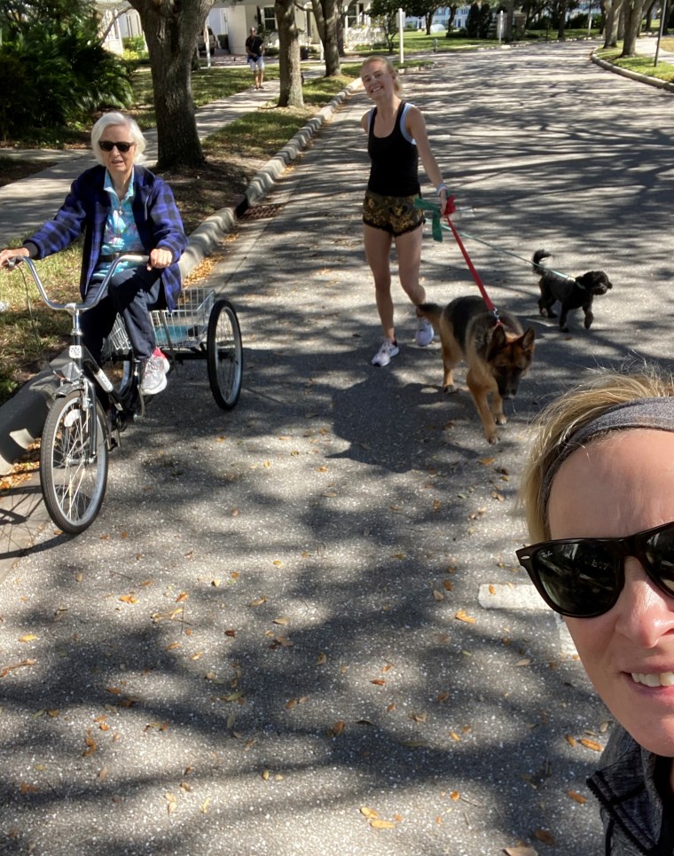 Mika Brzezinski, Emilie Brzezinski and Emilie Hoffer go for a walk.