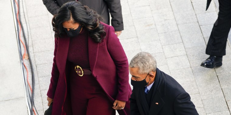 Former US President Barack Obama, and former First lady Michele Obama arrive  for the inauguration of Joe Biden as the 46th US President on January 20, 2021, at the US Capitol in Washington, DC.