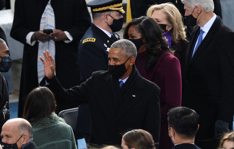 Barack and Michelle Obama and Bill and Hillary Clinton at Joe Biden inauguration