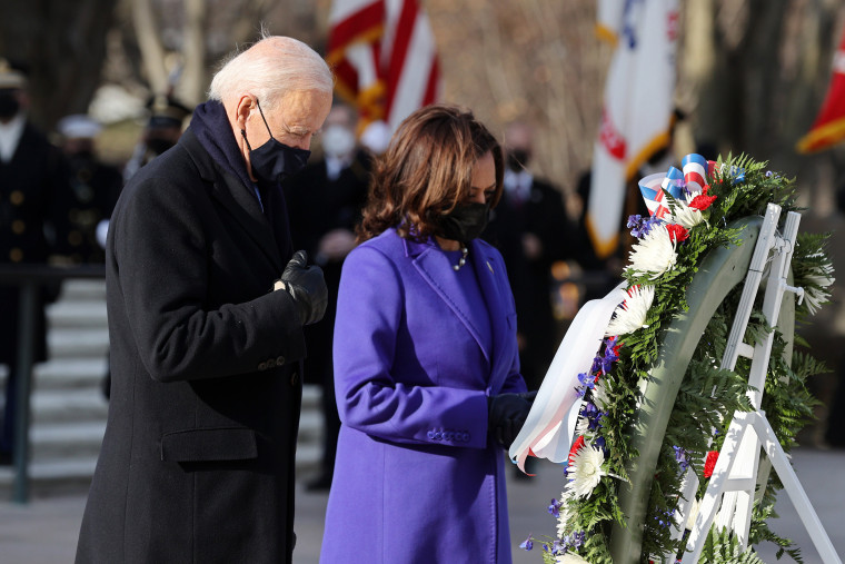 Joe Biden and Kamala Harris at wreath-laying ceremony at Arlington National Cemetery