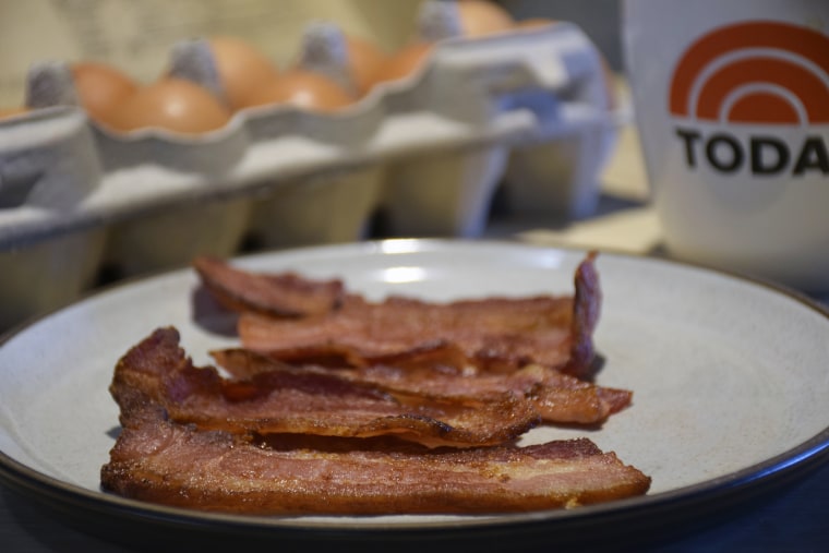 Bacon gets super crispy in the air fryer.