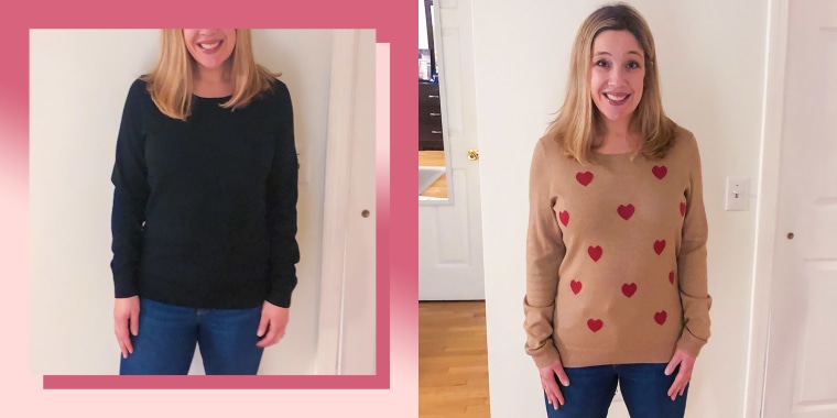 Illustration of Rachel Abrahamson wearing a popular black amazon sweater and an amazon sweater with hearts
