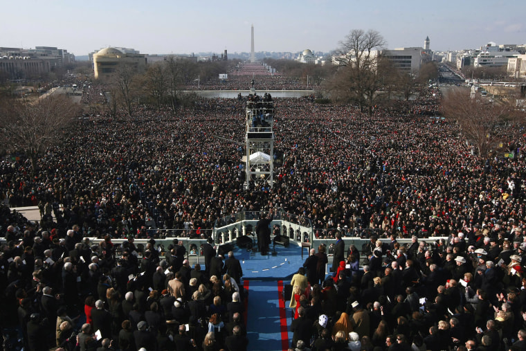 Image: President Barack Obama gives his inaugural address on Jan.  20, 2009.