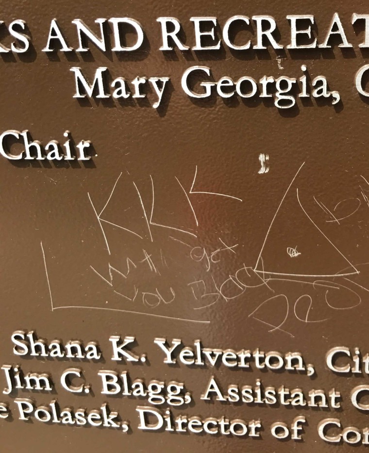 A memorial for Frank Cornish defaced with the words "KKK will get you Black people."