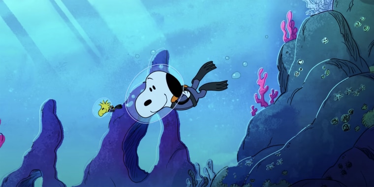 What could Snoopy possibly be doing in the water?