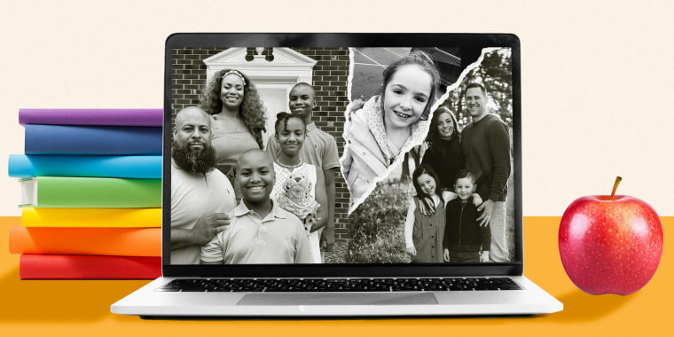 Collage of families inside a laptop screen