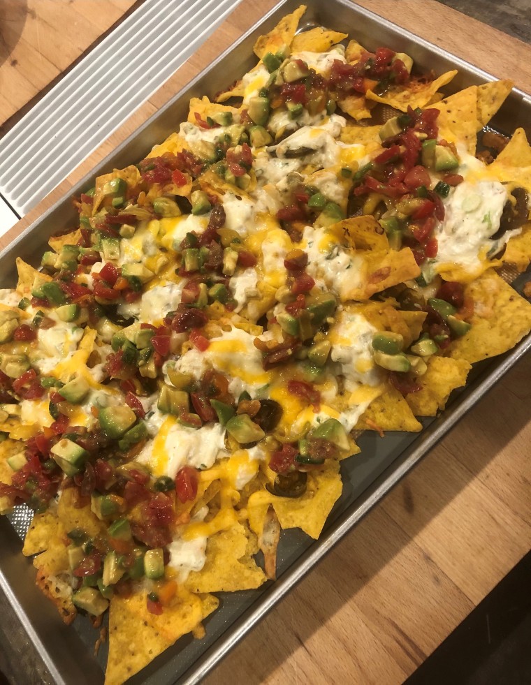 My husband couldn't get enough of these nachos — even with half the suggested amount of crabmeat.