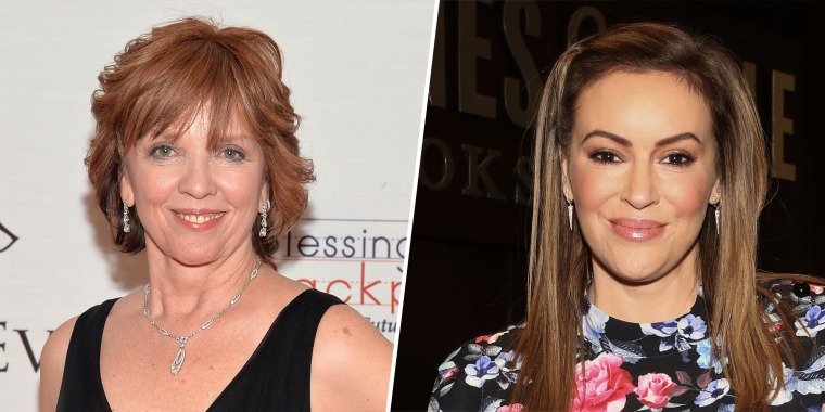 Author Nora Roberts, left, lambasted readers for posting online attacks against Hollywood star Alyssa Milano, right, after Milano was cast in a new Netflix movie based on Roberts' 1988 thriller "Brazen Virtue."