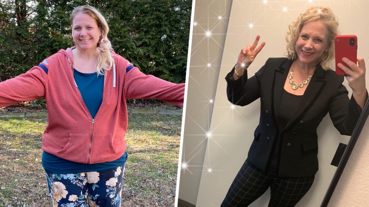 Body language expert Janine Driver in late 2020 (left) and previously in 2018 (right). The best-selling author chronicles her 2021 health journey recovering from the challenges she faced during the pandemic.