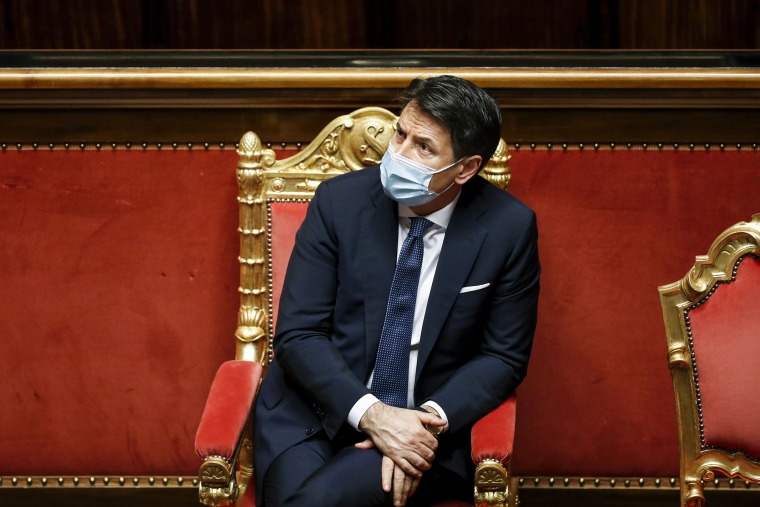 Image: Italian Prime Minister Giuseppe Conte attends a debate ahead of a confidence vote at the Senate at Palazzo Madama in Rome