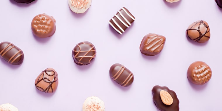 Illustration of different flavors of chocolate on a purple background