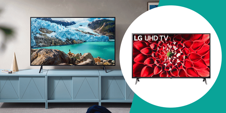 Illustration of a Samsung TV in a lifestyle setting and a Gif of 5 affordable TV's under $500