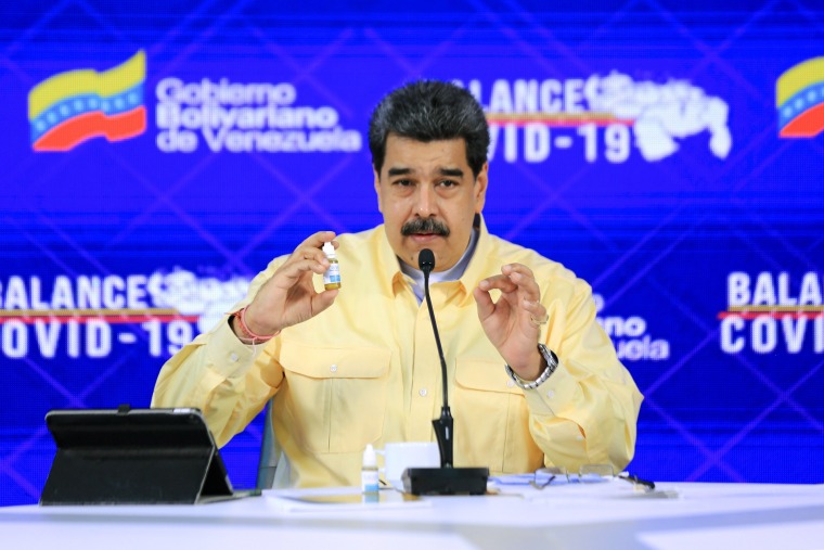 Image: Venezuela's President Nicolas Maduro speaks during an announcement promoting what Venezuela's government says is a miracle cure for coronavirus disease (COVID-19), in Caracas