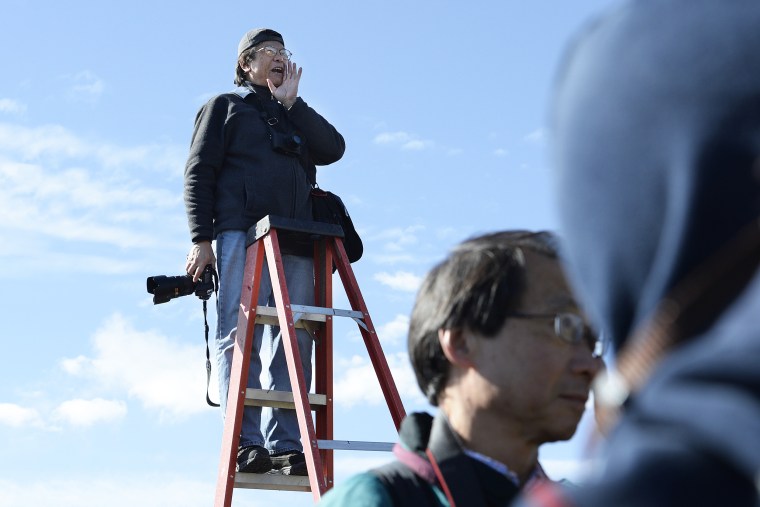Photographer Corky Lee at a Golden Spike re-enactment ceremony honoring the Chinese immigrants who built the transcontinental railroad, on May 10, 2014, in Promontory, Utah.