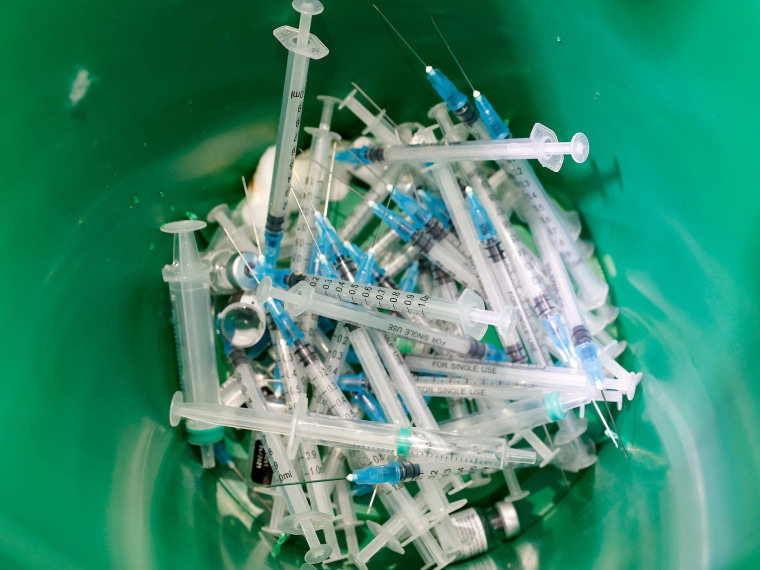 Image: Discarded syringes at Clalit Health Services in the northern Arab Israeli city of Umm al Fahm